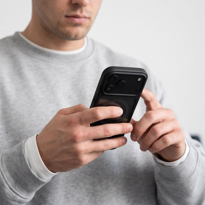 Tech-Protect MagOne CC MagSafe калъф + закалено стъкло (2 броя) за iPhone 18 Pro / 17 Pro - прозрачен черен