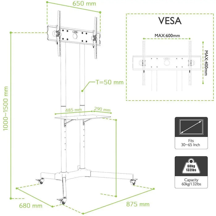 Techly Floor Trolley with Shelf Support LCD / LED / Plasma