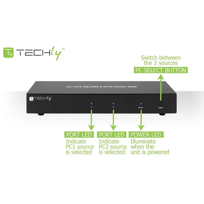 Techly IDATA DP-KVM2 KVM превключвател черен