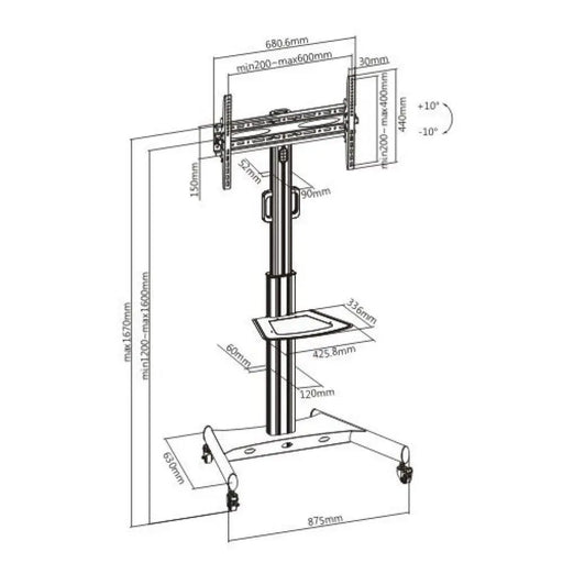 Techly Trolley Floor Support with Shelf LCD TV/LED 32-65’’