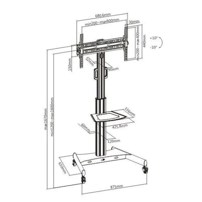 Techly Trolley Floor Support with Shelf LCD TV/LED 32-65’’