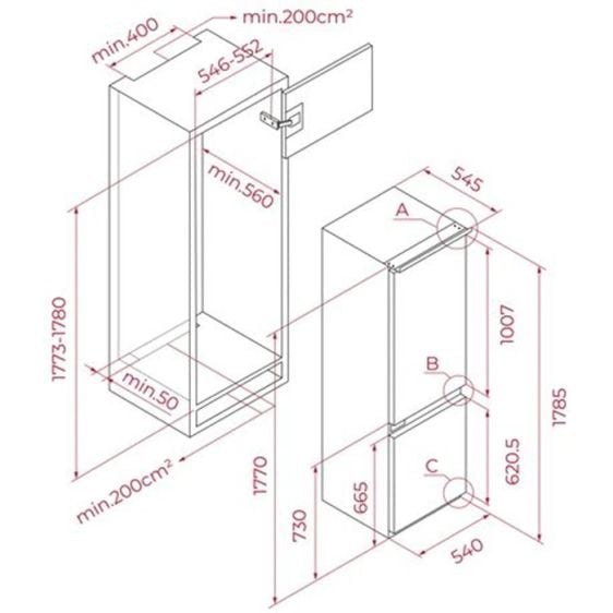 Хладилник за вграждане TEKA RBF 73355 FI, 248 л, Total No Frost