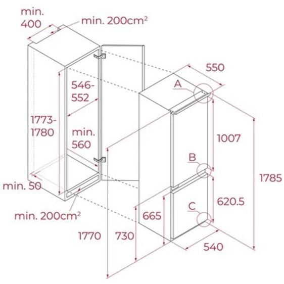 Хладилник за вграждане TEKA RBF 43345 FI, 271 л,