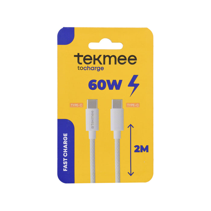 КАБЕЛ 60W USB-C 2M БЯЛ TEKMEE