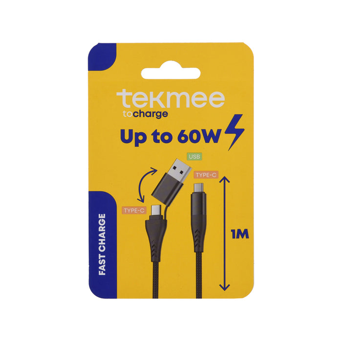 КАБЕЛ 60W USB-C 1M БЯЛ TEKMEE
