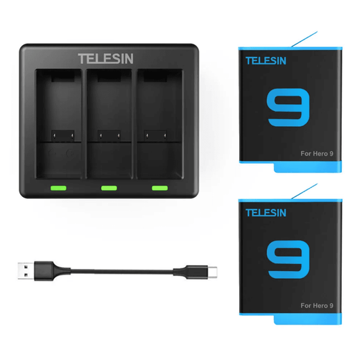 TELESIN Триканално зарядно устройство + 2 батерии за GoPro 