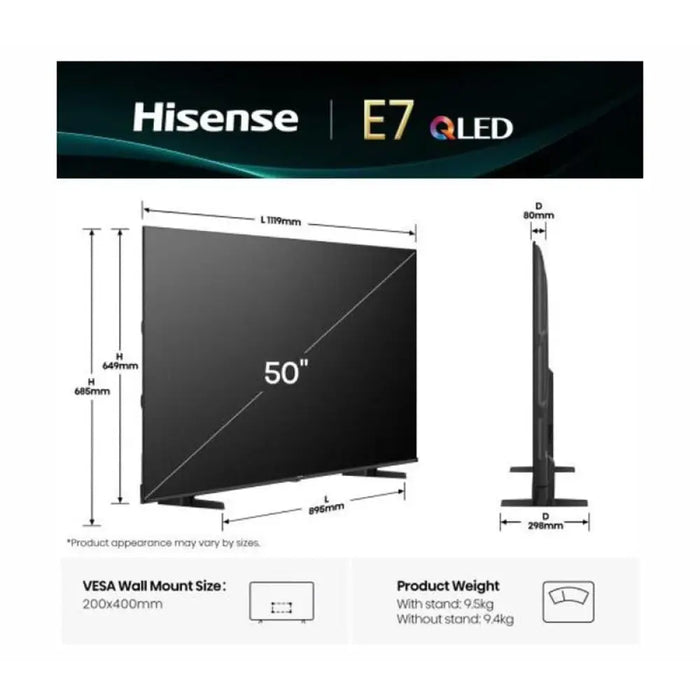 Телевизор Hisense 50E7Q 126 см 3840x2160 UHD-4K 50 inch QLED