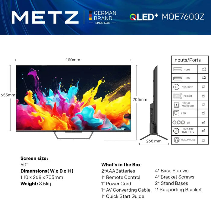 Телевизор METZ 50MQE7600Z 50’’(126 см) QLED + ,Anti-Glare
