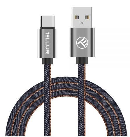 Кабел Tellur - TLL155381, USB-A/USB-C, 1 m, Denim