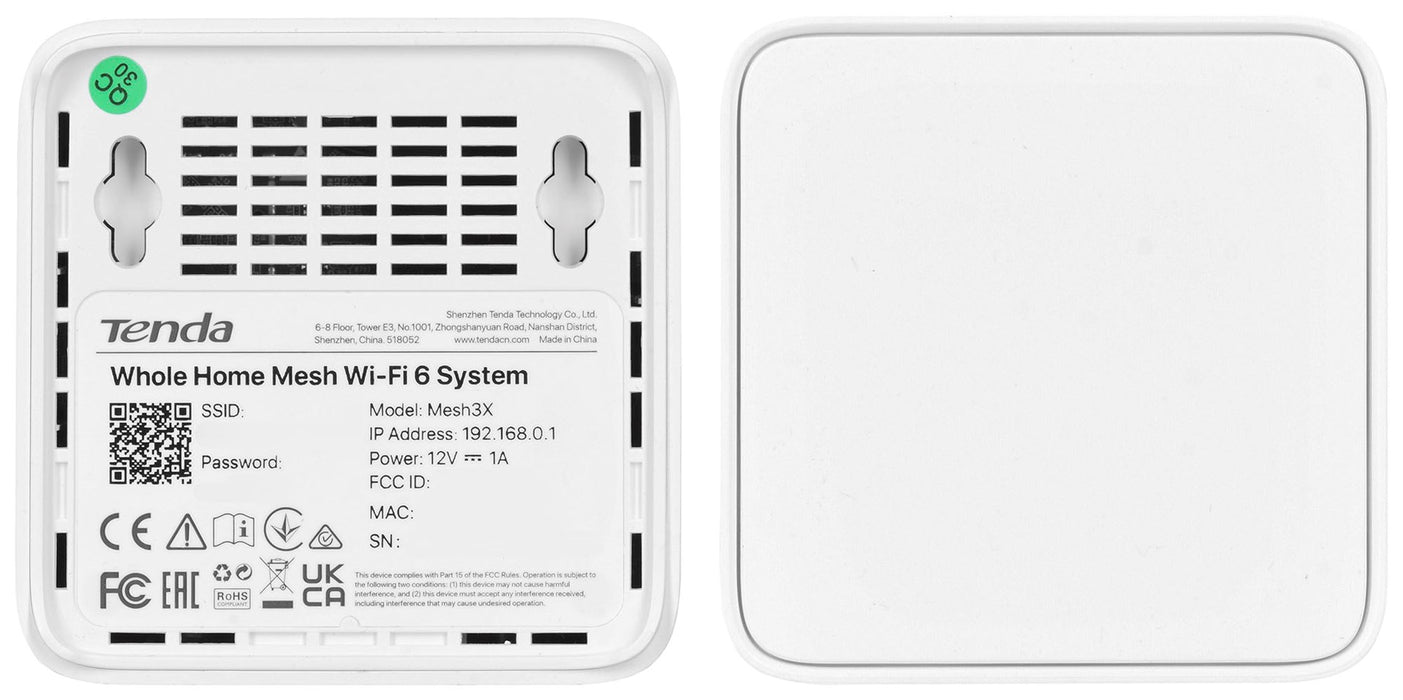 Tenda MX3 (2-PACK) mesh wi-fi система Двубандова (2.4 GHz / 5 GHz) Wi-Fi 6 (802.11ax) Бяла 1 Вътрешна