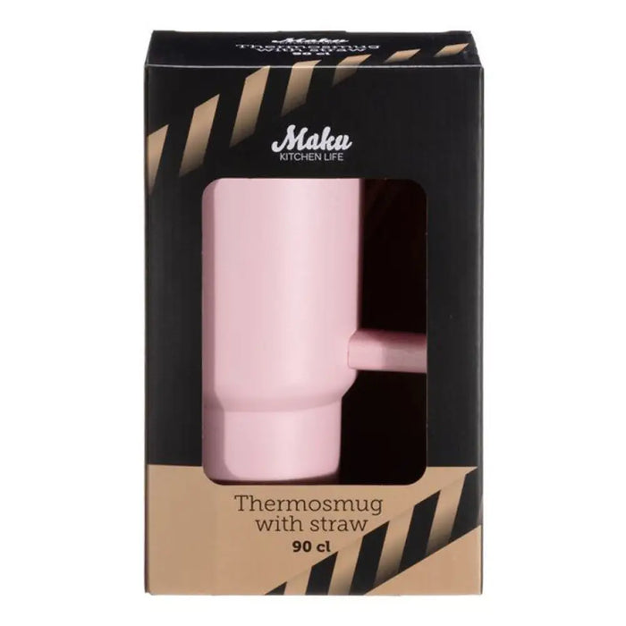 ТЕРМО ЧАША С ДРЪЖКА И СЛАМКА 900ML PINK MAKU
