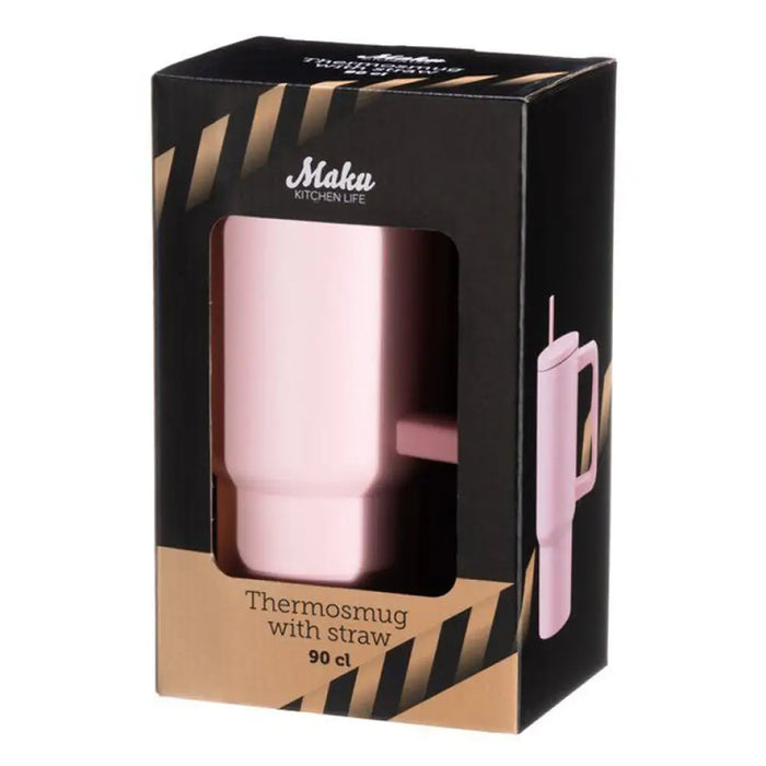 ТЕРМО ЧАША С ДРЪЖКА И СЛАМКА 900ML PINK MAKU