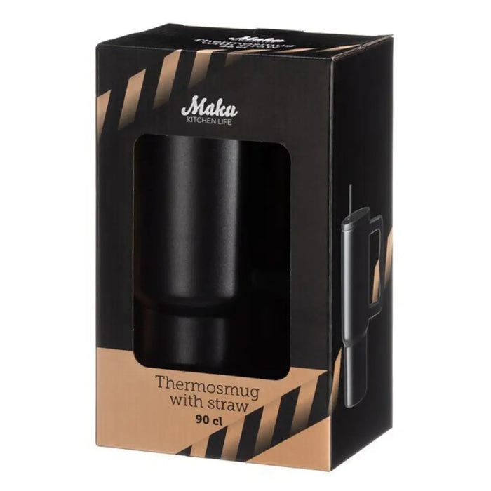 ТЕРМО ЧАША С ДРЪЖКА И СЛАМКА 900ML BLACK MAKU