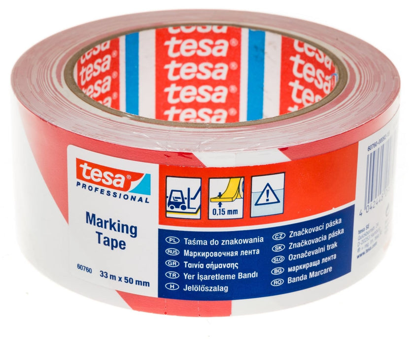 Маркираща лента Tesa - Marking Tape, 33 m x 50 mm, червена/бяла