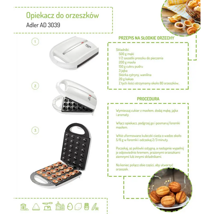 Тостер за фъстъци/бисквити (24 части) Adler AD 3039 бял