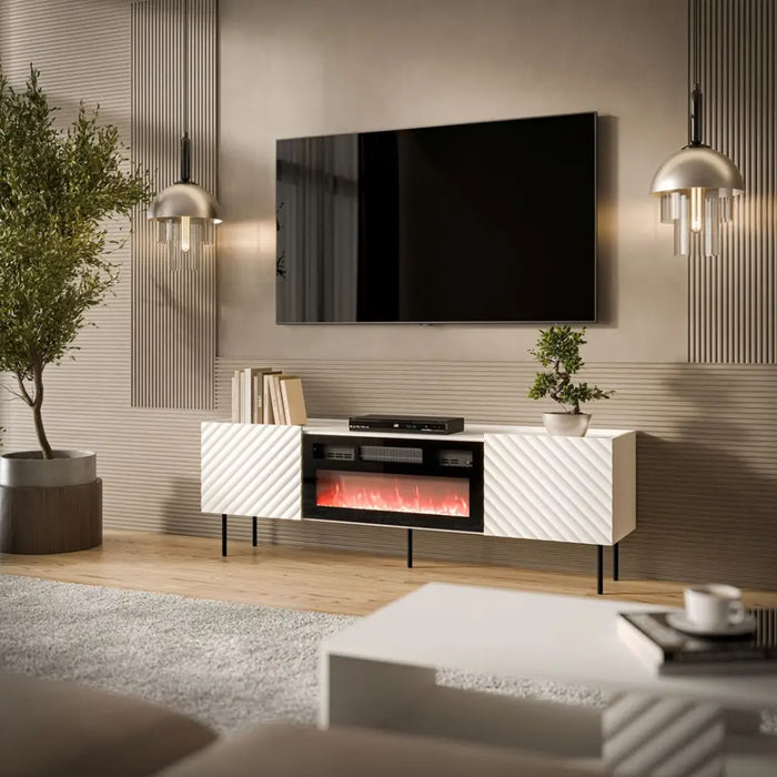 ТВ шкаф Cama LUCCA 180x40x59 бял + черна камина