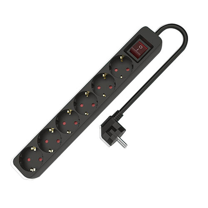 Контакт - 6 изхода с копче TM Electron TMUAD506SBK Черен 3680 W (1,5 m)