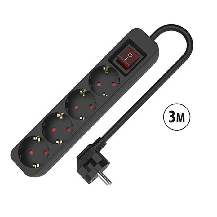 Табло с 4 гнезда с бутон за включване TM Electron TMUAD534SBK Черен 3680 W (3 m)