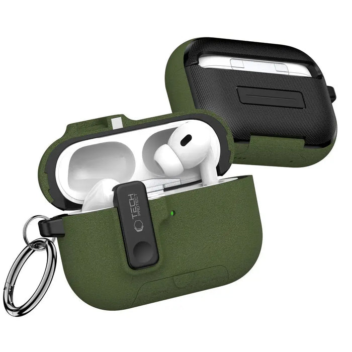 Тънък калъф Tech-Protect с кука за AirPods Pro 3 - зелен