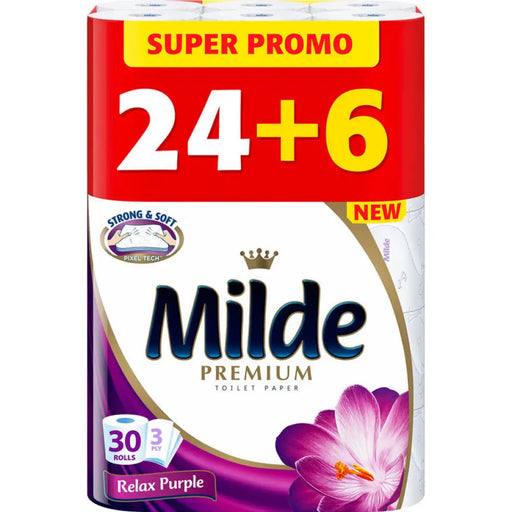 ТОАЛЕТНА ХАРТИЯ PREMIUM 24 + 6 БР 3 ПЛАСТА MILDE