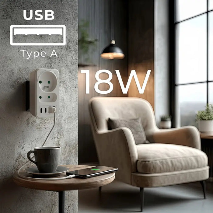 Токов контакт x2 + 4xUSB Maclean разклонител с 2 контакта