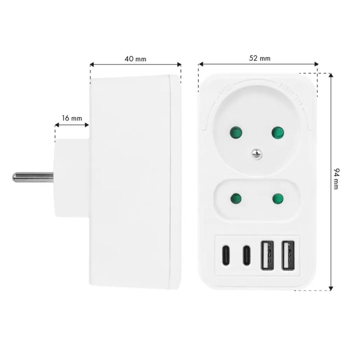 Токов контакт x2 + 4xUSB Maclean разклонител с 2 контакта