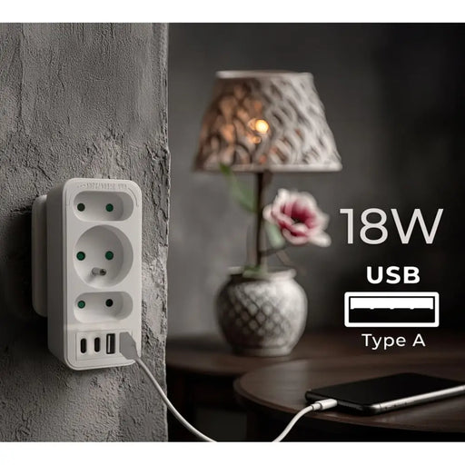 Токов контакт x3 + 4xUSB Maclean разклонител с 3 гнезда