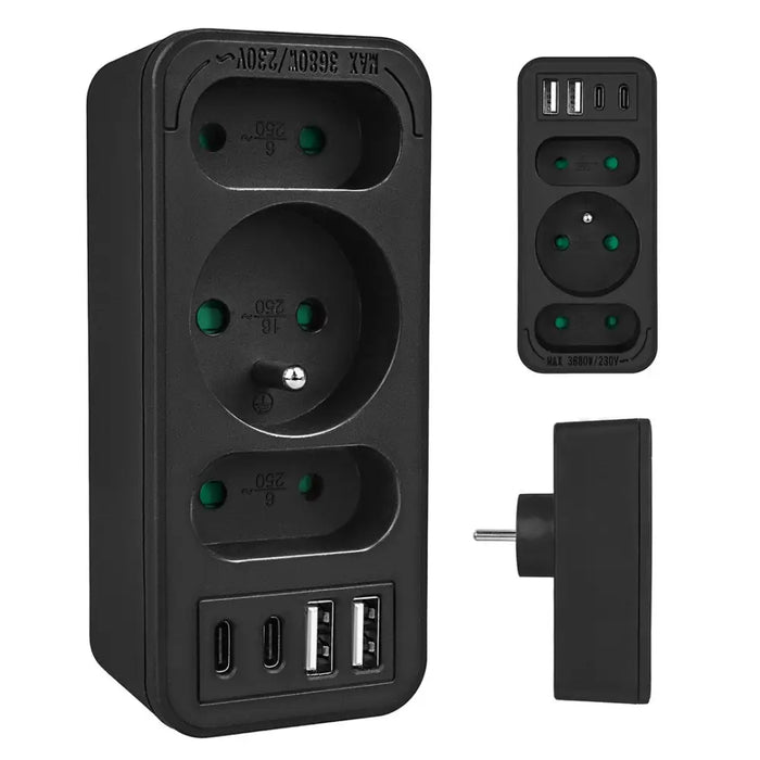 Токов контакт x3 + 4xUSB Maclean разклонител с 3 гнезда