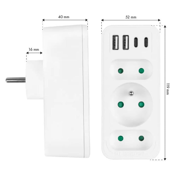 Токов контакт x3 + 4xUSB Maclean разклонител с 3 гнезда