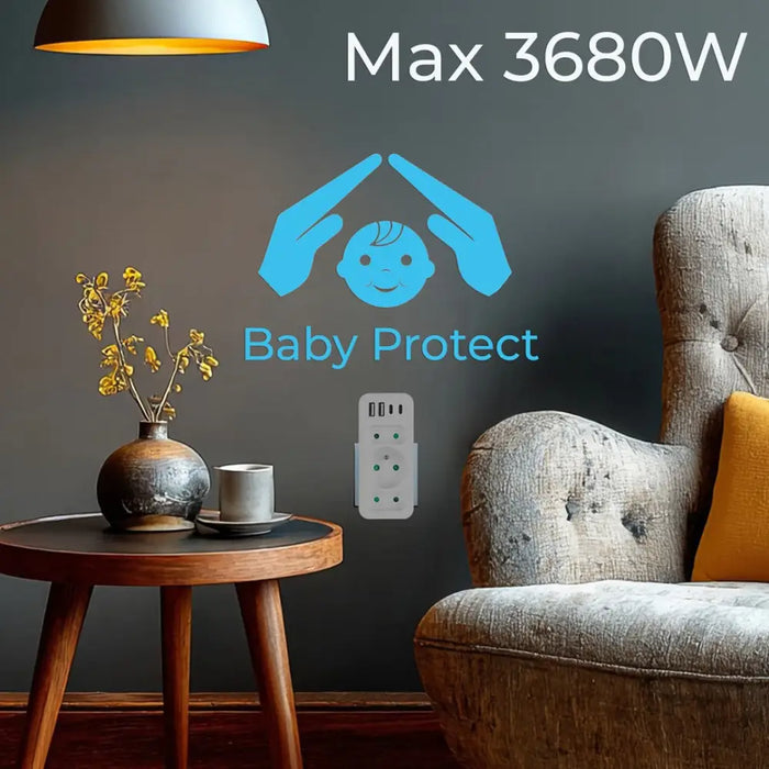 Токов контакт x3 + 4xUSB Maclean разклонител с 3 гнезда