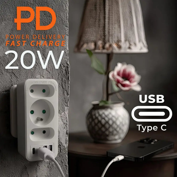 Токов контакт x3 + 4xUSB Maclean разклонител с 3 гнезда