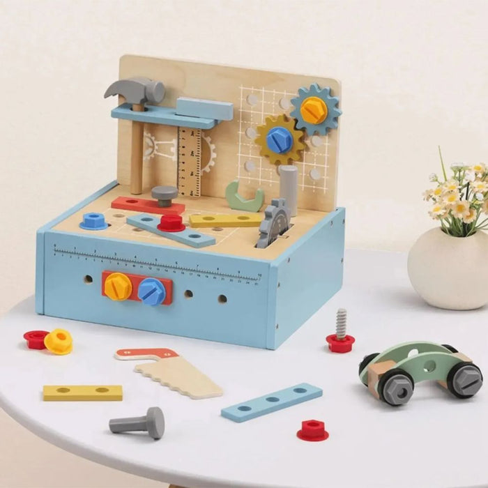 Игрален комплект Tooky Toy - Дървена настолна детска работилница, 42 части