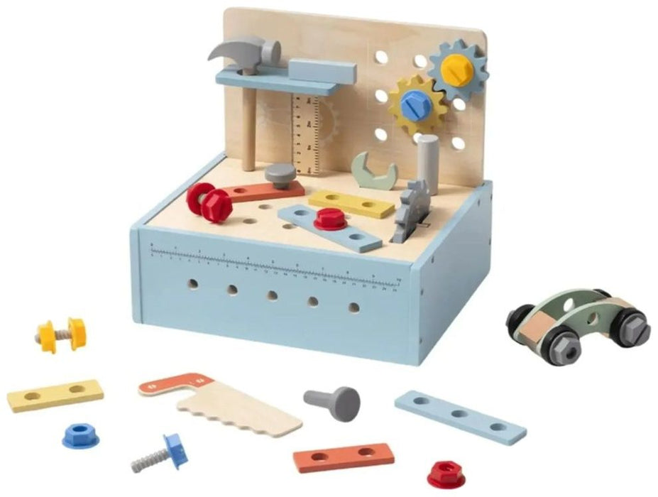 Игрален комплект Tooky Toy - Дървена настолна детска работилница, 42 части