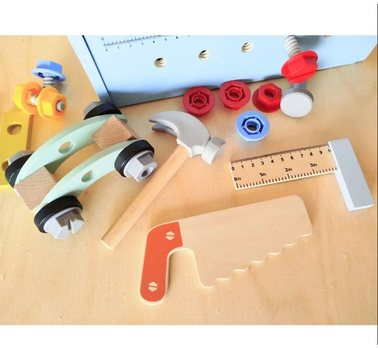 Игрален комплект Tooky Toy - Дървена настолна детска работилница, 42 части