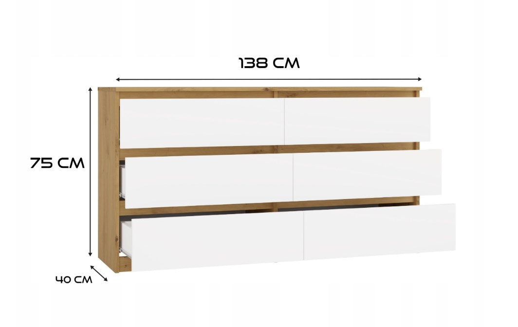 M6 MALWA СКРИН С ЧЕКМЕДЖЕТА 140 СМ 6 ЧЕКМЕДЖЕТА ДЪБ АРТИСАН/БЯЛ