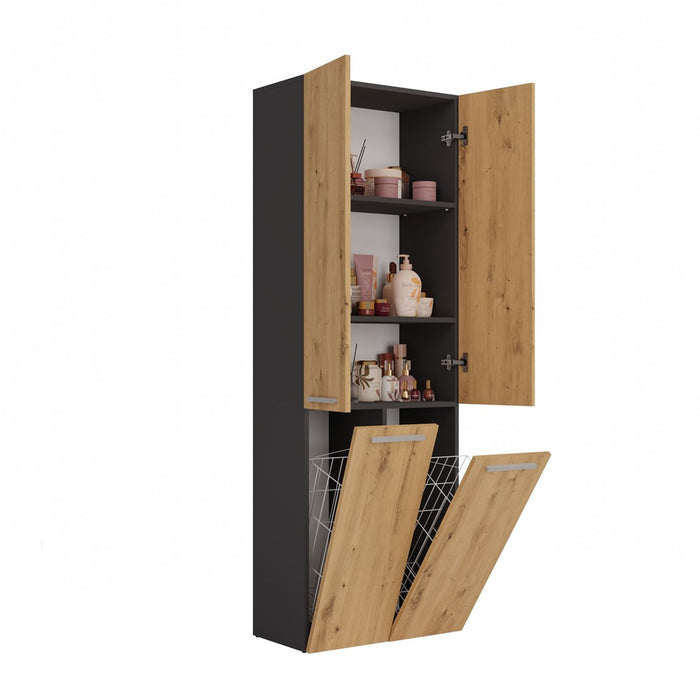 Topeshop NEL 2K DD ANT/ART KP шкаф за баня Графит, Дъб