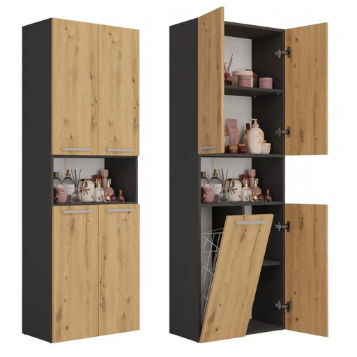 Topeshop NEL 1K DK ANT/ART KP шкаф за баня Графит Дъб