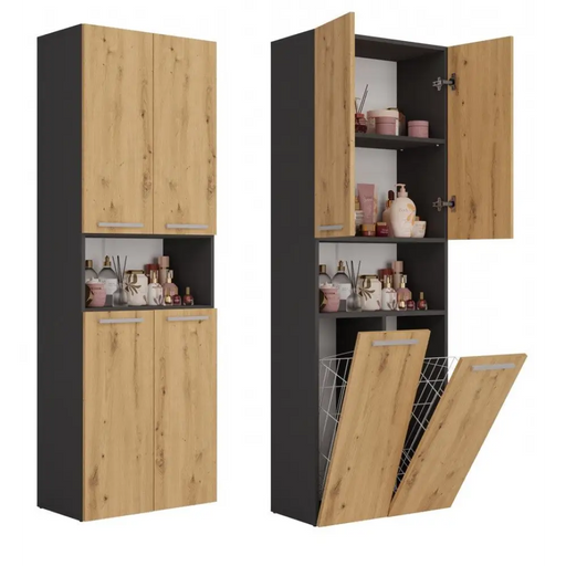 Topeshop NEL 2K DK ANT/ART KP шкаф за баня Графит Дъб