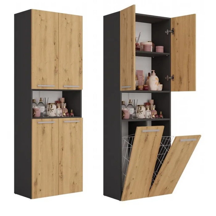 Topeshop NEL 2K DK ANT/ART KP шкаф за баня Графит Дъб
