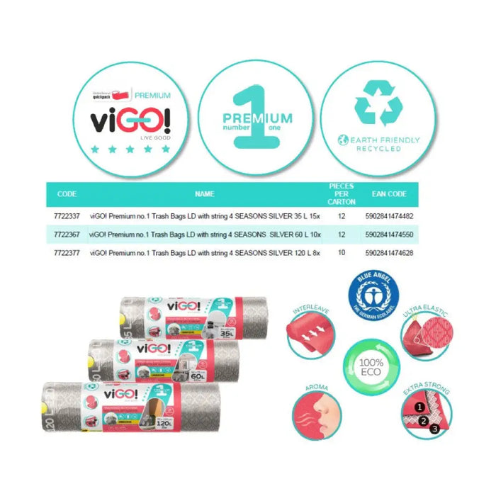 ТОРБИ ЗА СМЕТ SILVER 120L С ВРЪЗКА 8БР. PREMIUM №1 VIGO