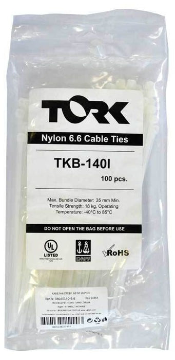 Кабелни превръзки Tork - 368 x 3.6 mm, бели, 100 броя