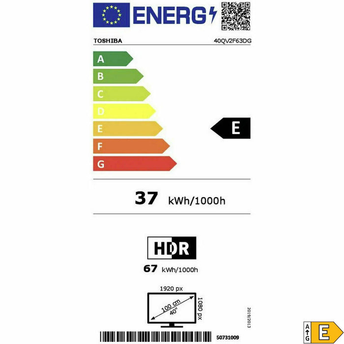 Смарт телевизор Toshiba 40QV2F63DG Full HD 40" LED HDR HDR10+ D-LED HDR10 DVB-T2 400 Hz PQI QLED
