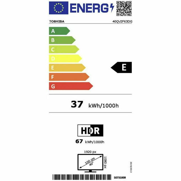 Смарт телевизор Toshiba 40QV2F63DG Full HD 40" LED HDR HDR10+ D-LED HDR10 DVB-T2 400 Hz PQI QLED