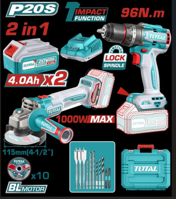 К-Т АКУМ.ЪГЛОШЛАЙФ И ВИНТОВЕРТ 20V TOTAL