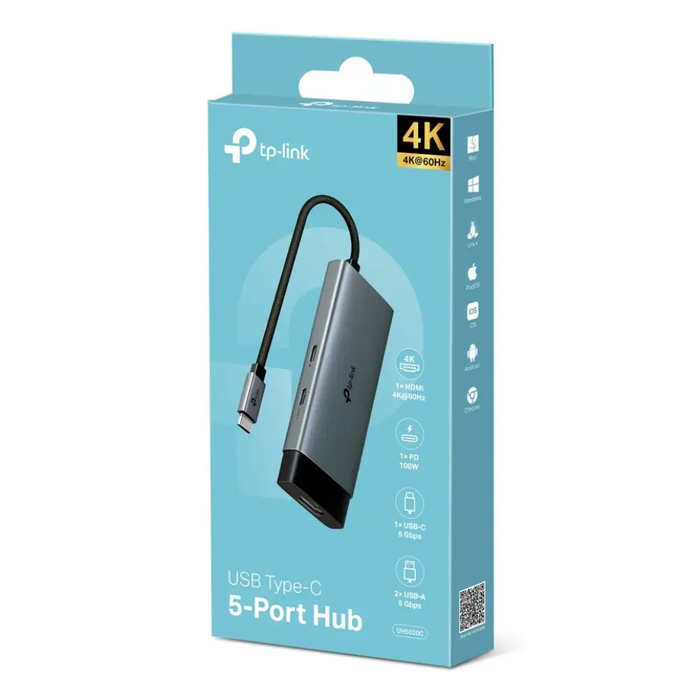 TP-Link UH5020C интерфейсен хъб USB Type-C 5000 Mbit/s Сив