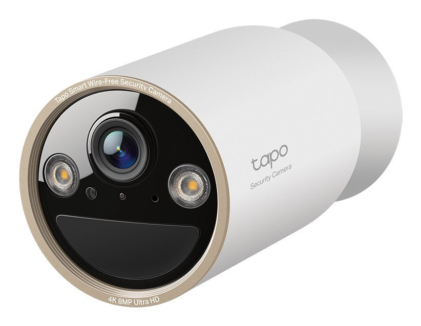 TP-Link Tapo безжична вътрешна/външна охранителна камера СПЕЦИФИКАЦИИ: 4K UHD (3840x2160), поддръжка на H.265/H.264, 16x UHD цифрово увеличение, 2.4/5 GHz двубандов Wi-Fi, акумулаторна литиево-йонна батерия 10000mAh