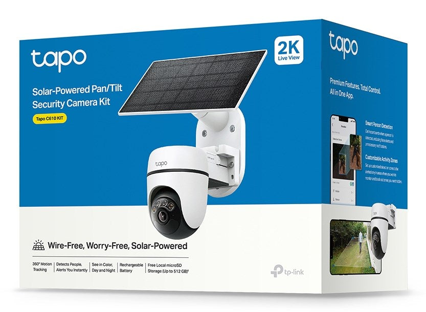 Комплект за охранителна камера TP-Link Tapo със слънчева енергия, подвижна/накланяща се