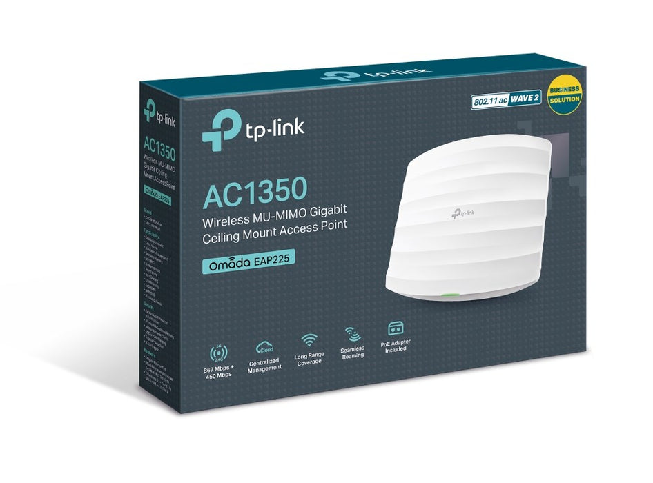 TP-Link Omada EAP225 безжична точка за достъп 1350 Mbit/s Бяло захранване през Ethernet (PoE)