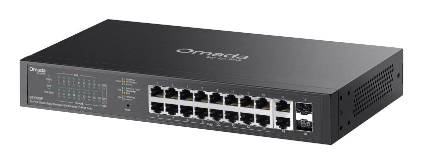 Мрежов комутатор OMADA ES220GP, управляем гигабитов Ethernet (10/100/1000), захранване през Ethernet (PoE), черен