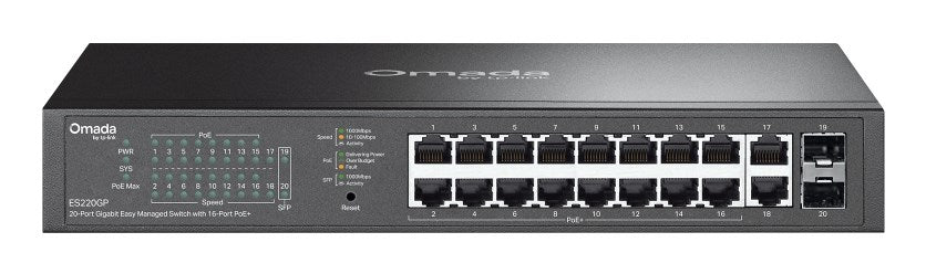 Мрежов комутатор OMADA ES220GP, управляем гигабитов Ethernet (10/100/1000), захранване през Ethernet (PoE), черен